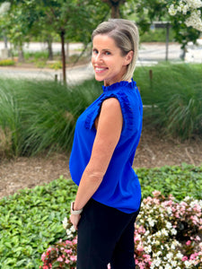 Royal Blue Ruffle Sleevless Top