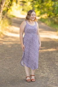 Reagan Ribbed Midi Dress - Lavendar Floral