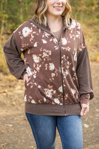 Ramona Ribbed Floral Zip Up - Brown