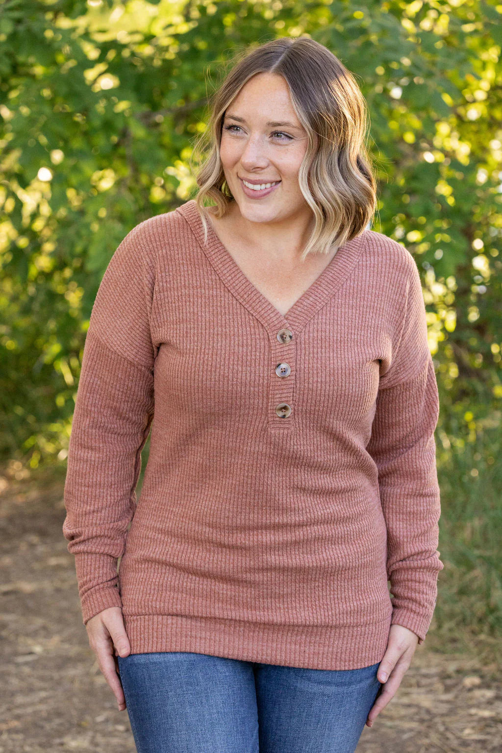 Brittney Button Sweater in Terra Cotta