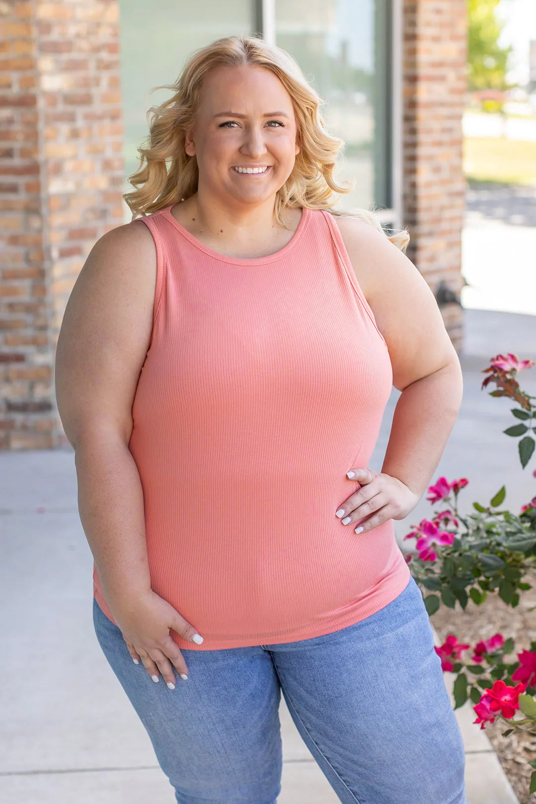 Tara Ribbed Tank - Coral