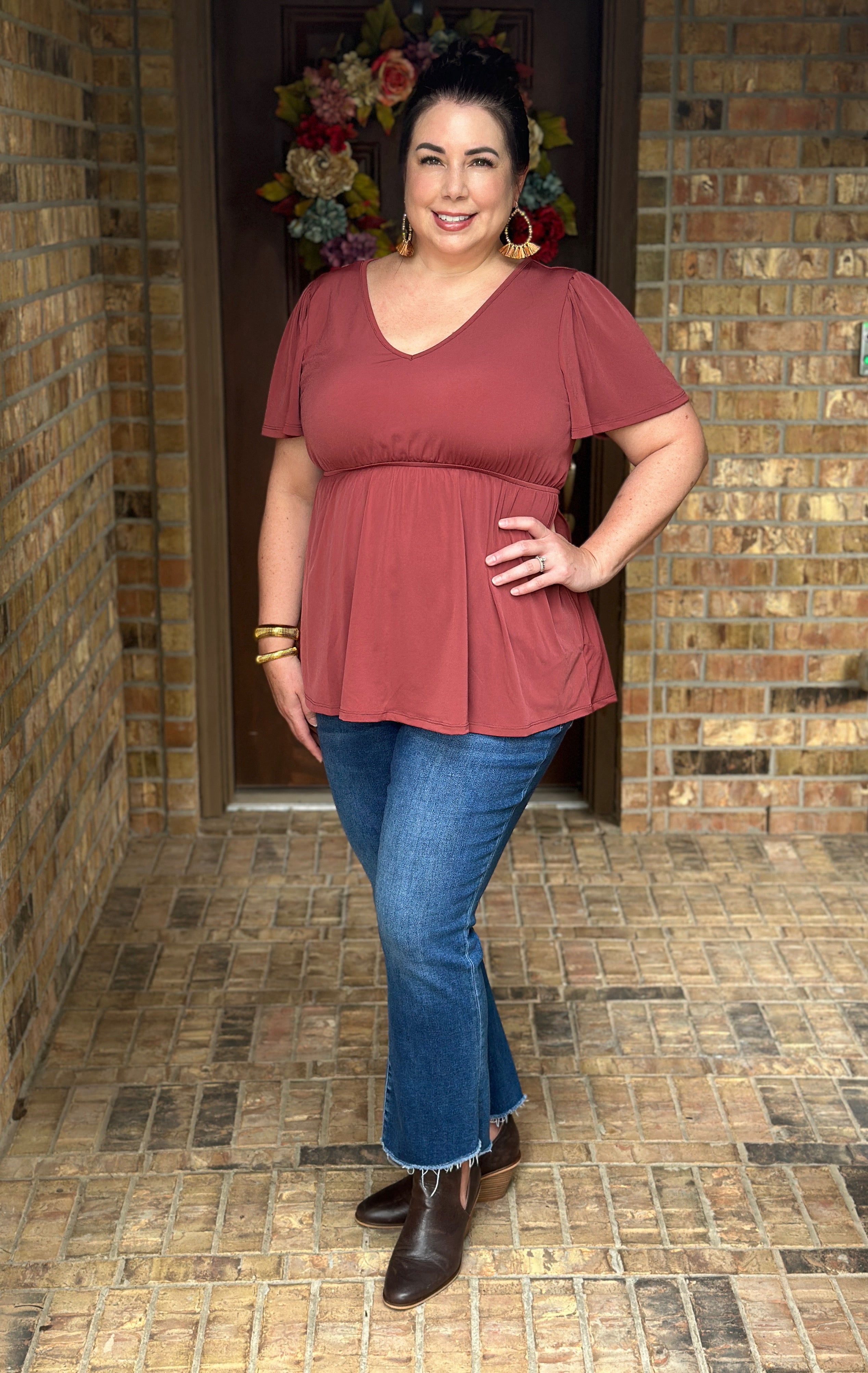 Emery Ruffle Top - Marsala