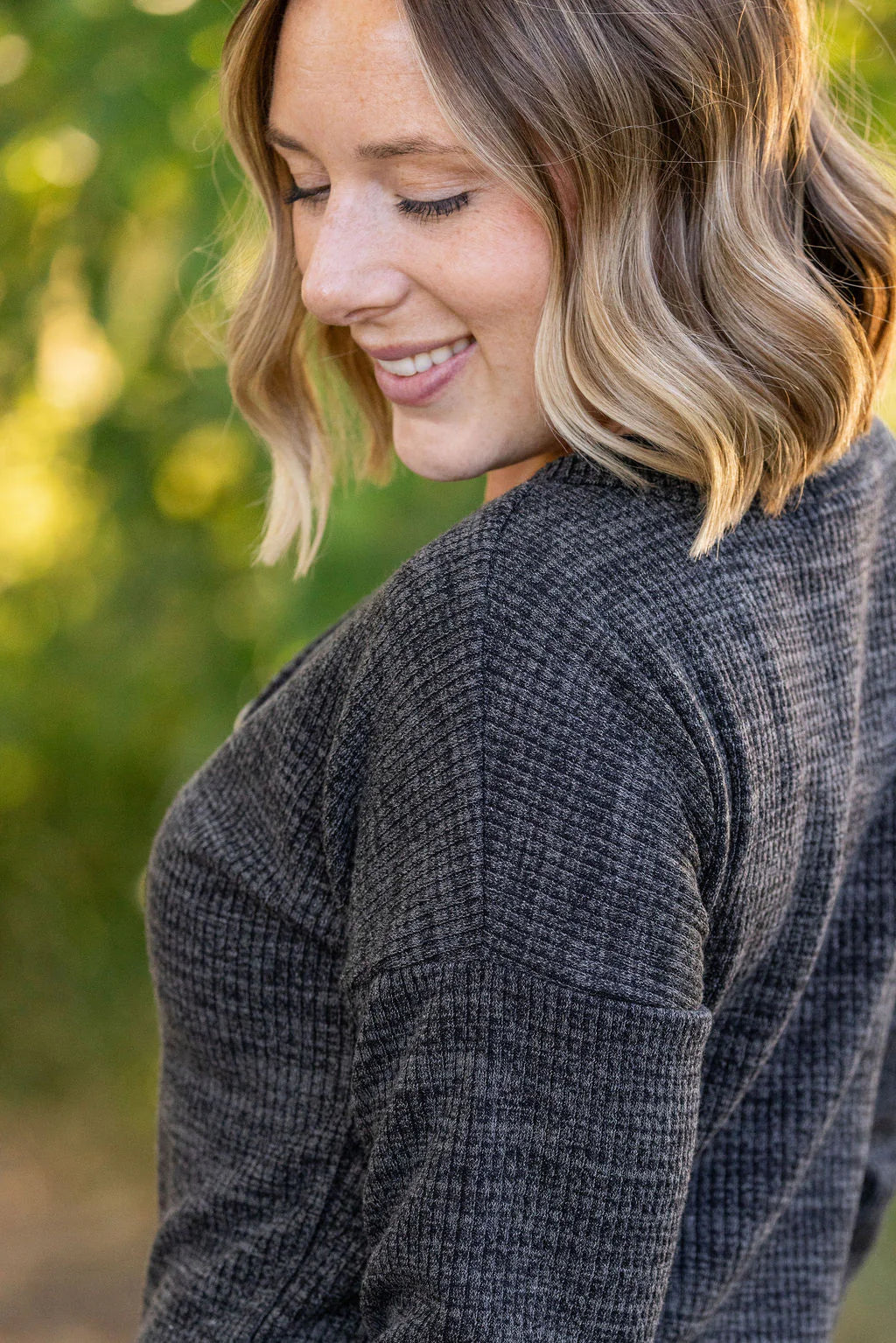 Brittney Button Sweater in Charcoal