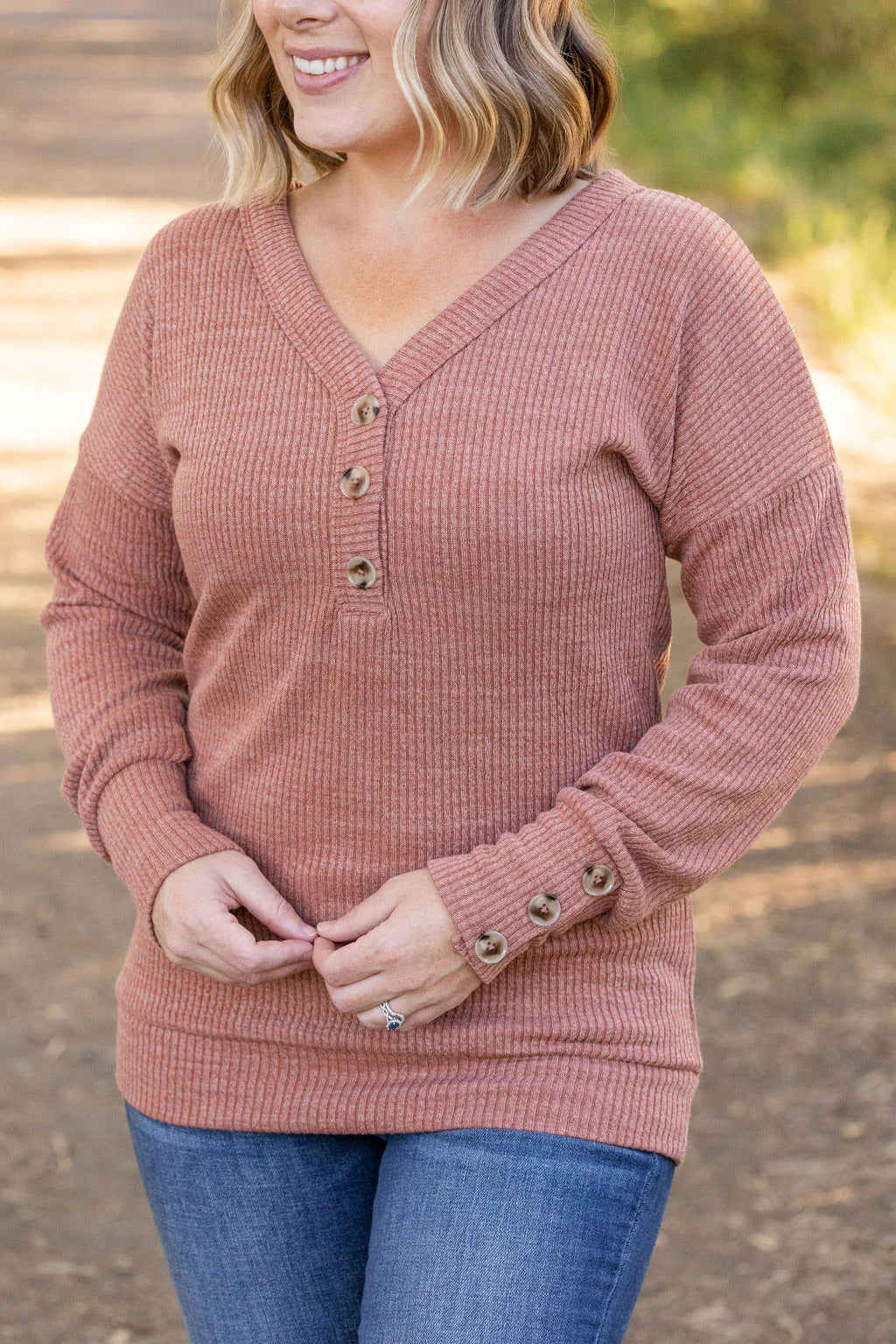 Brittney Button Sweater in Terra Cotta