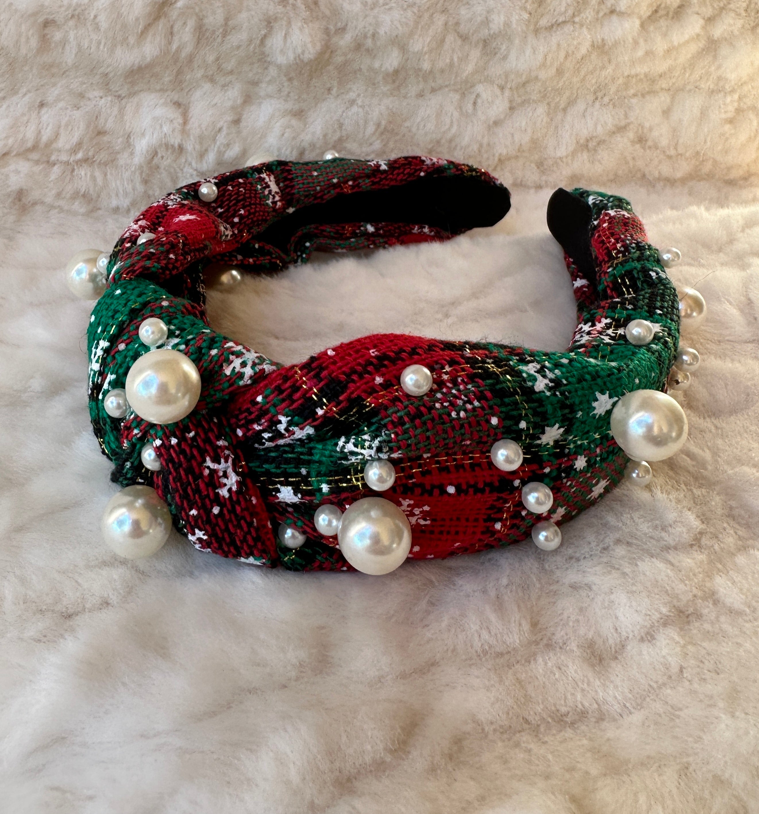 Plaid Pearl Knotted Headband