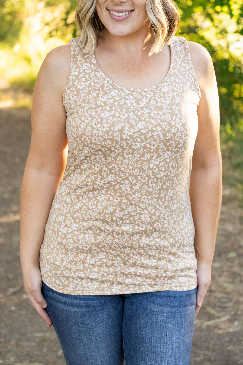 Luxe Crew Tank - Micro Tan Floral