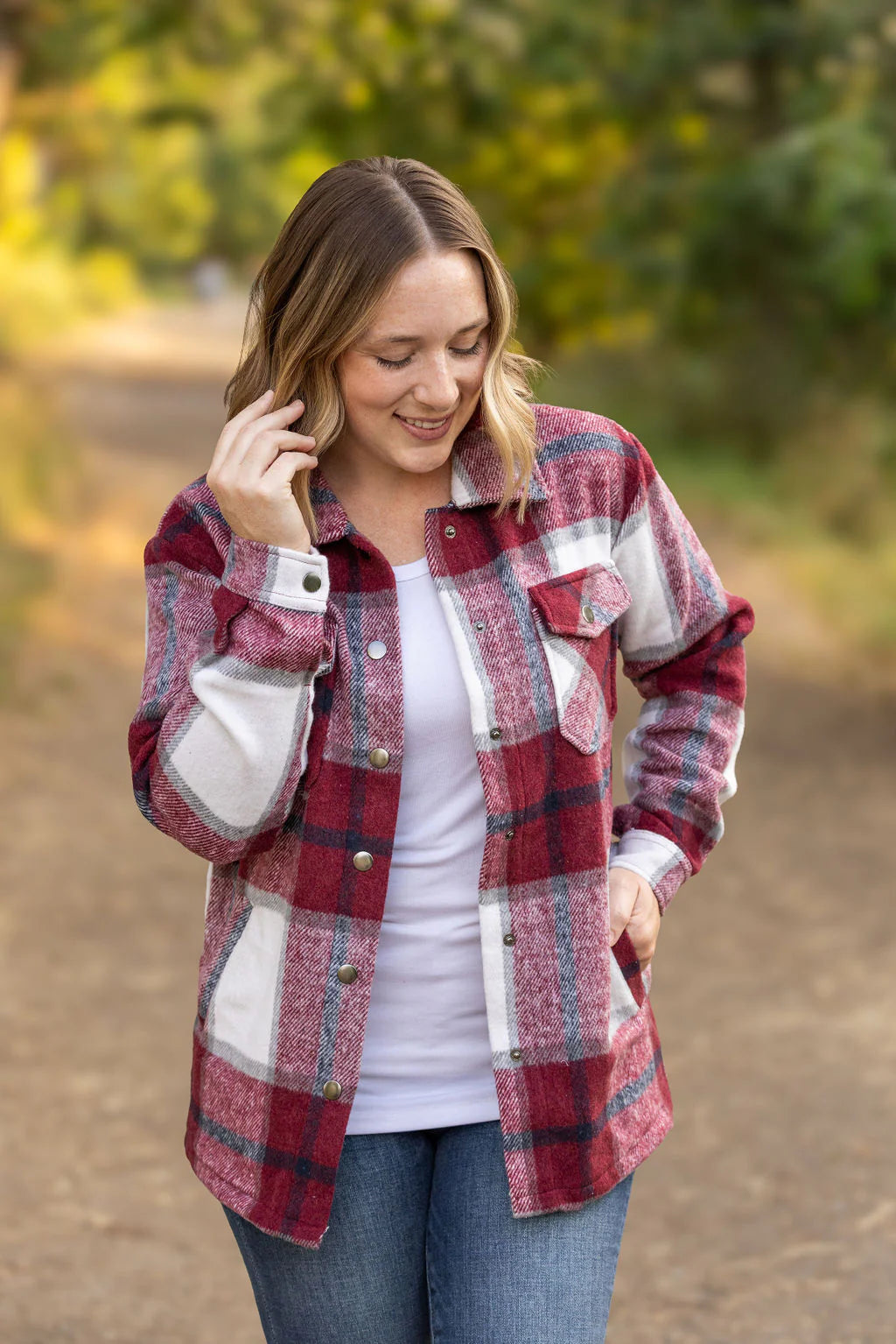 Norah Plaid Shacket - Merlot and Grey Mix