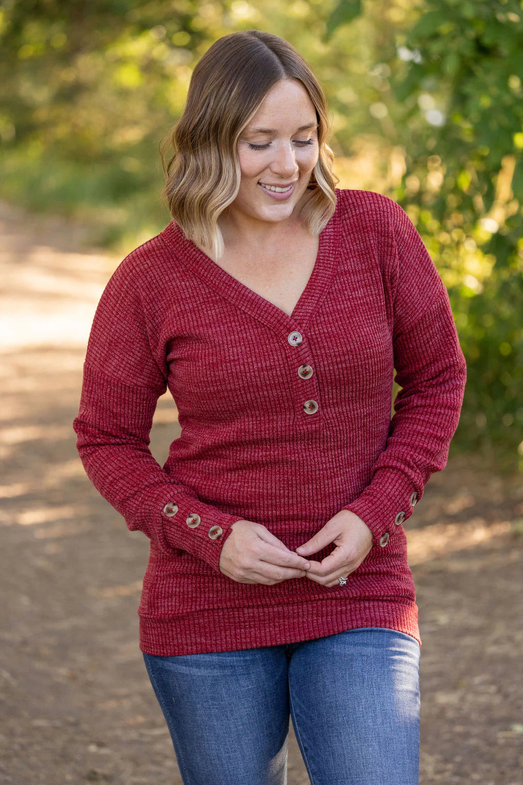 Brittney Button Sweater in Berry