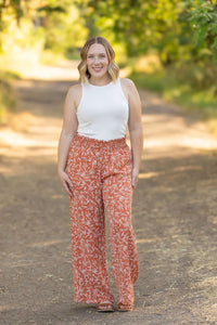 Presley Palazzo Pants - Rust Leaves