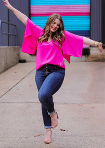 Stephanie Flutter Sleeve Top in Magenta