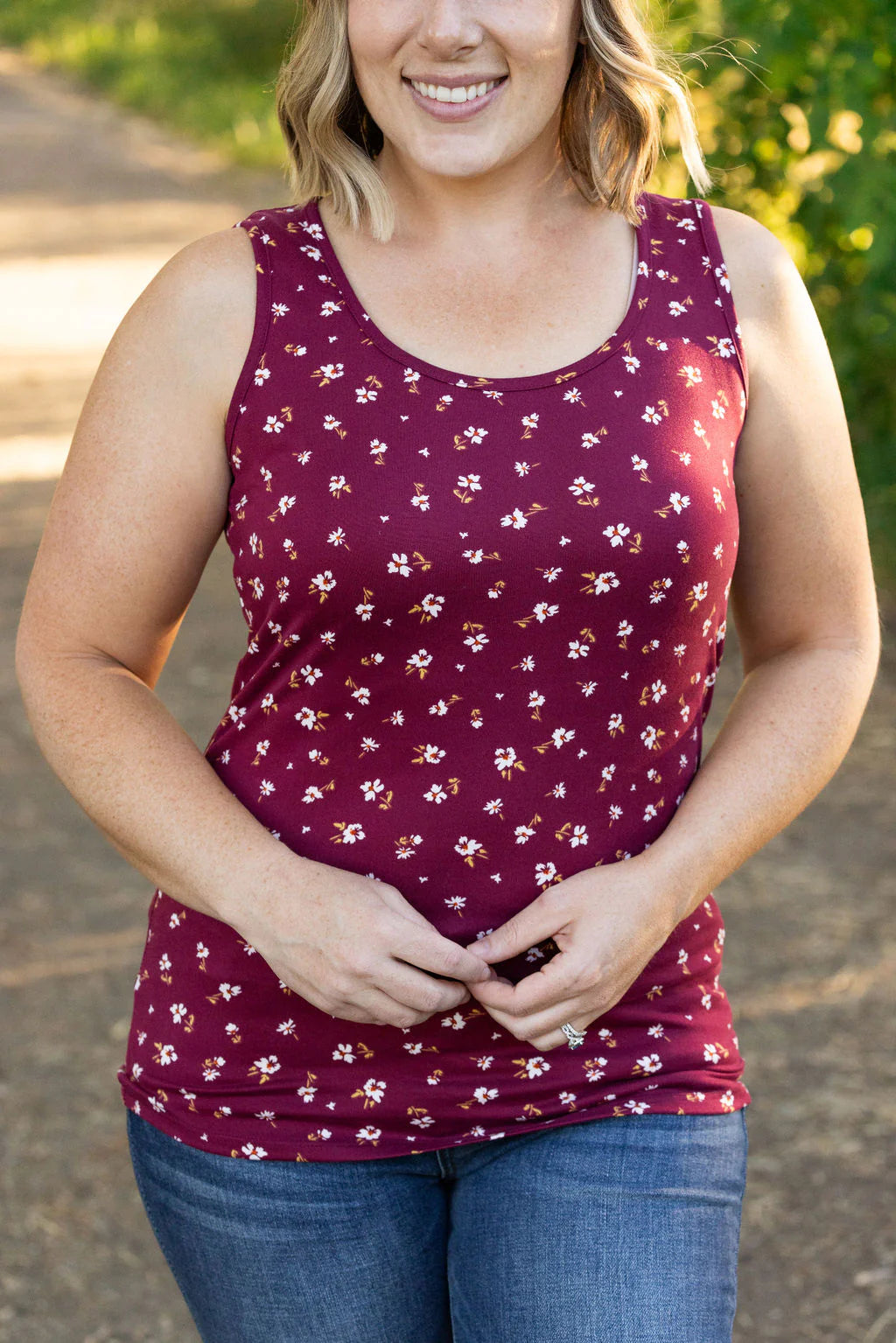 Luxe Crew Tank - Micro Burgundy Floral