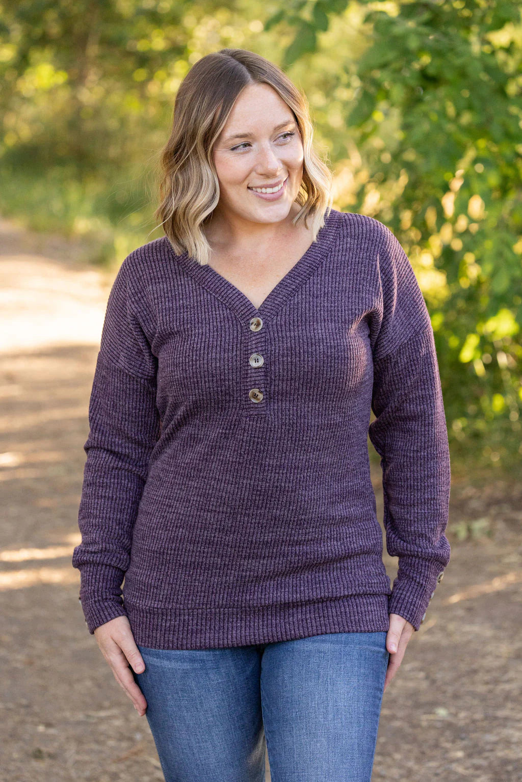 Brittney Button Sweater in Purple