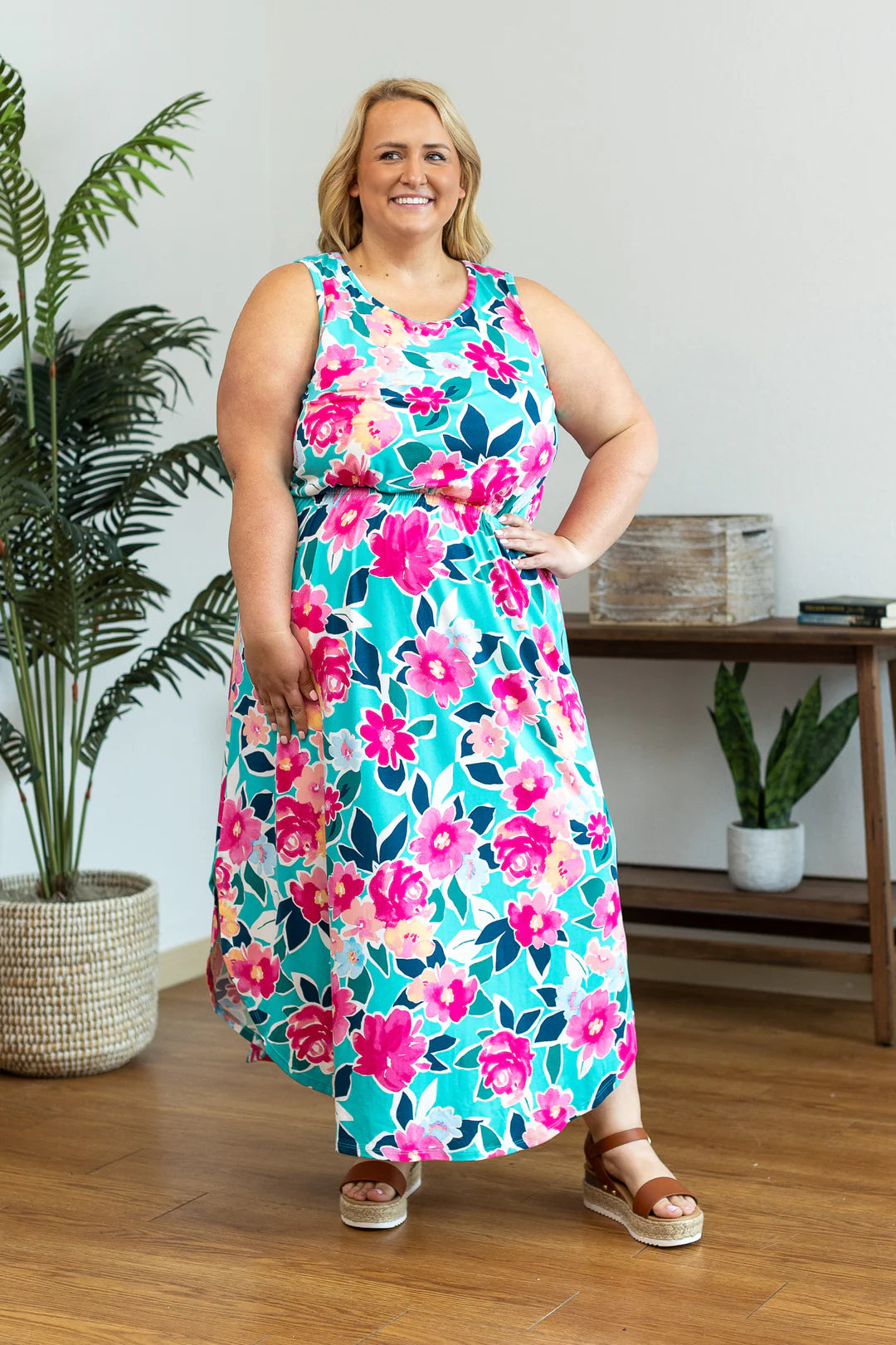 Sydney Scoop Dress - Aqua Floral