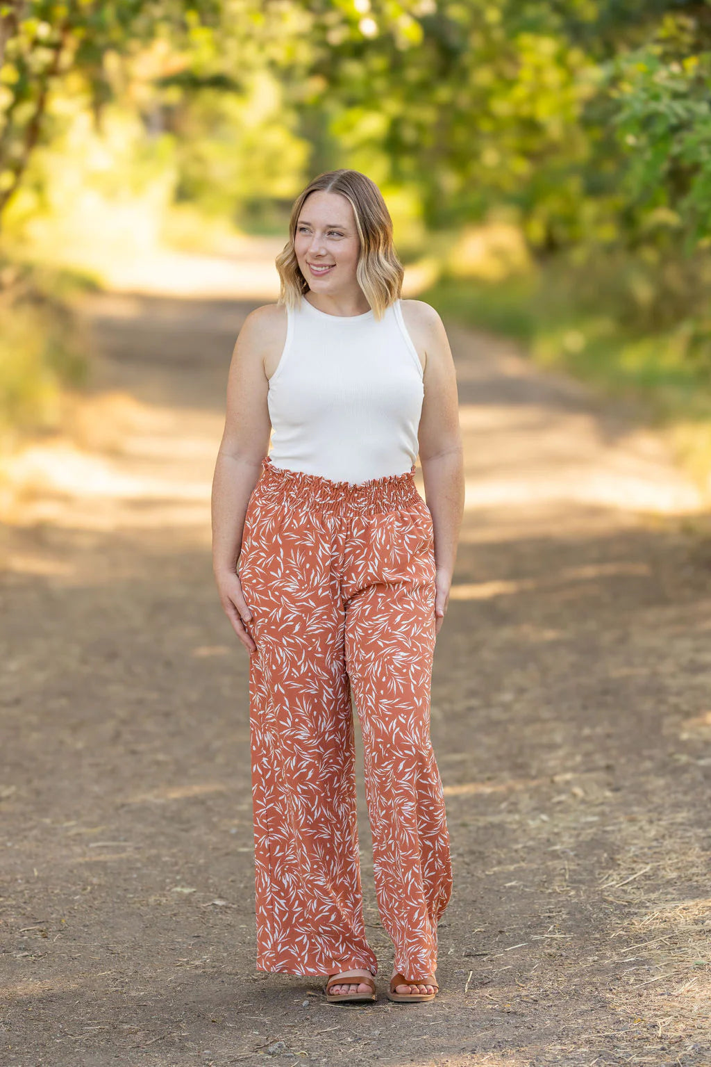 Presley Palazzo Pants - Rust Leaves