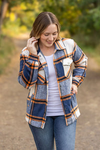 Norah Plaid Shacket - Navy and Orange