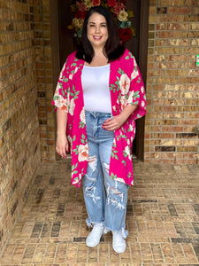 Malory Fuchsia Floral Kimono in Plus