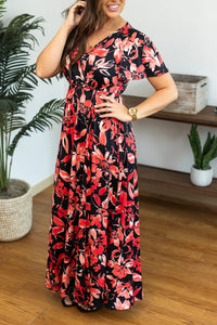 Millie Maxi Dress - Black and Red Tropical - FINAL SALE