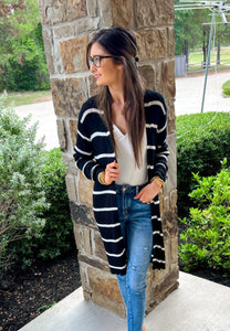 Amber Lightweight Striped Cardigan in Black