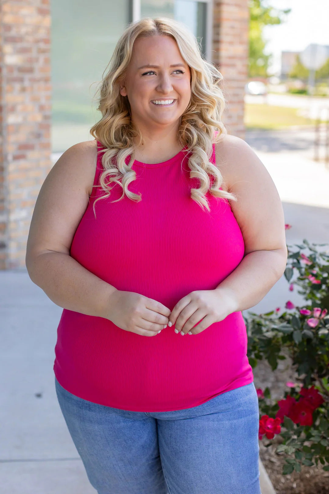 Tara Ribbed Tank - Hot Pink