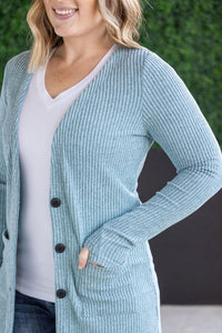 Colbie Ribbed Cardigan - Dusty Blue