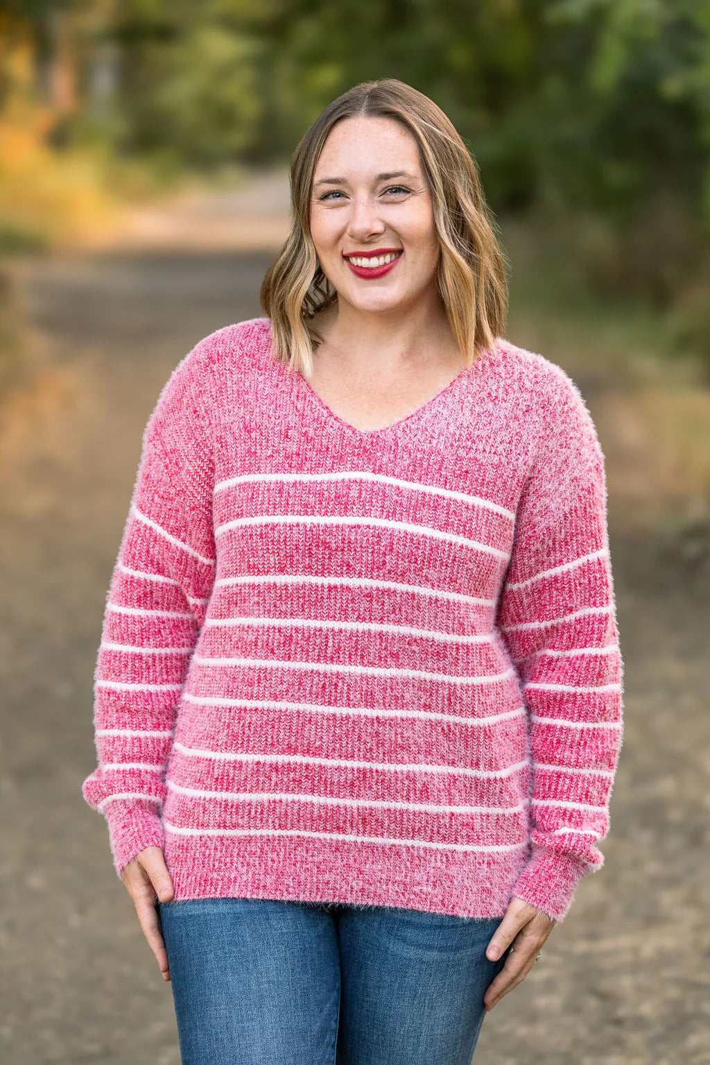 Cozy Striped Sweater in Red