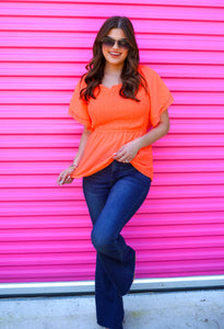 Ryan Ruffle Top in Neon Coral