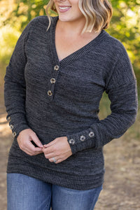 Brittney Button Sweater in Charcoal