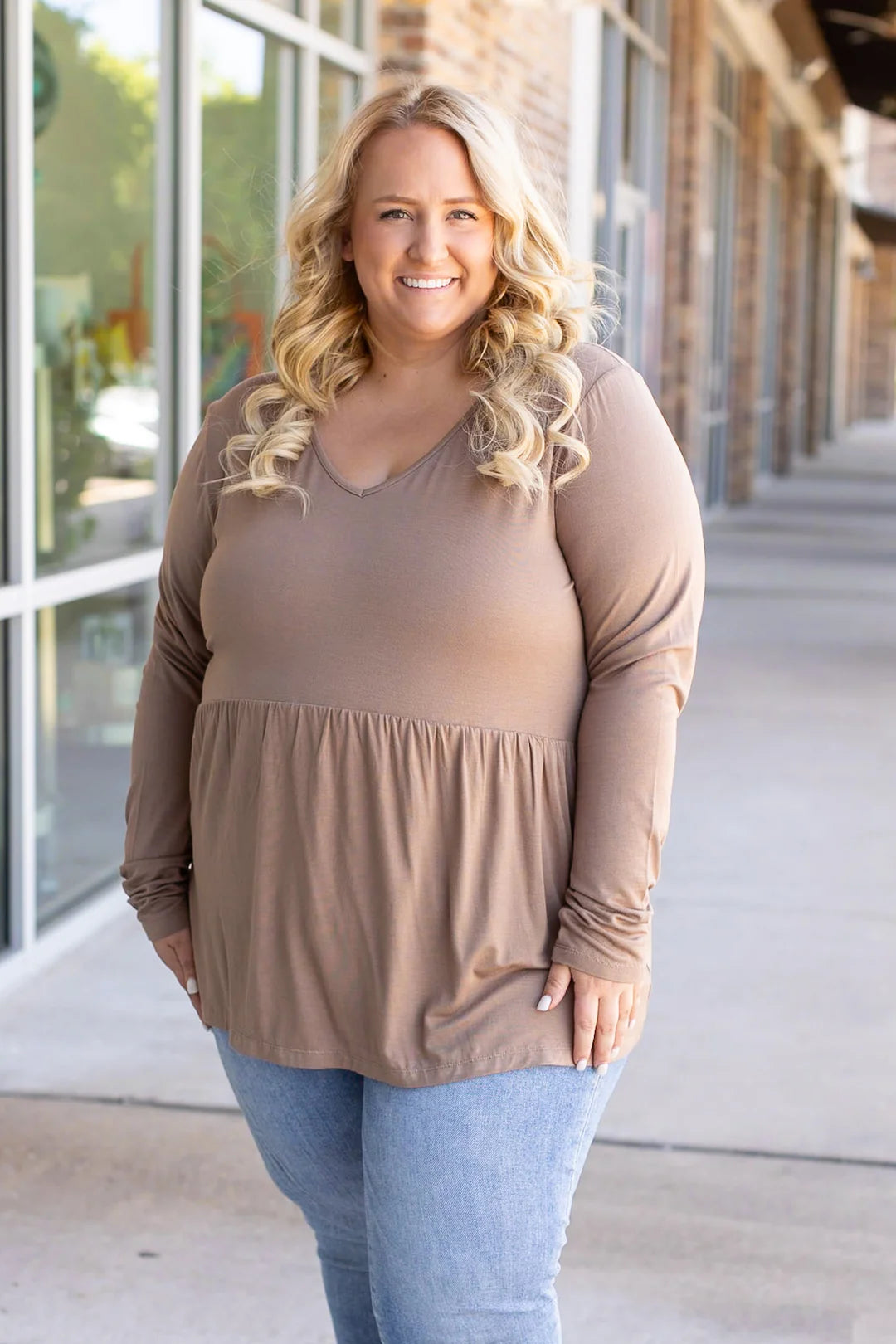 Long Sleeve Sarah Ruffle - Mocha | Women's Top