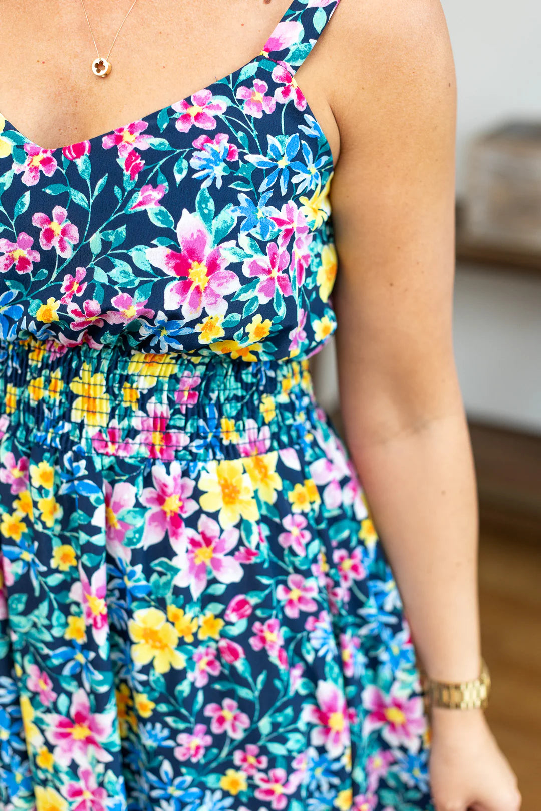 Cassidy Midi Dress - Navy and Yellow Floral - FINAL SALE