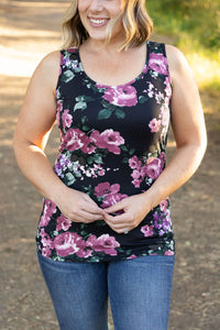 Luxe Crew Tank - Black and Mauve Floral