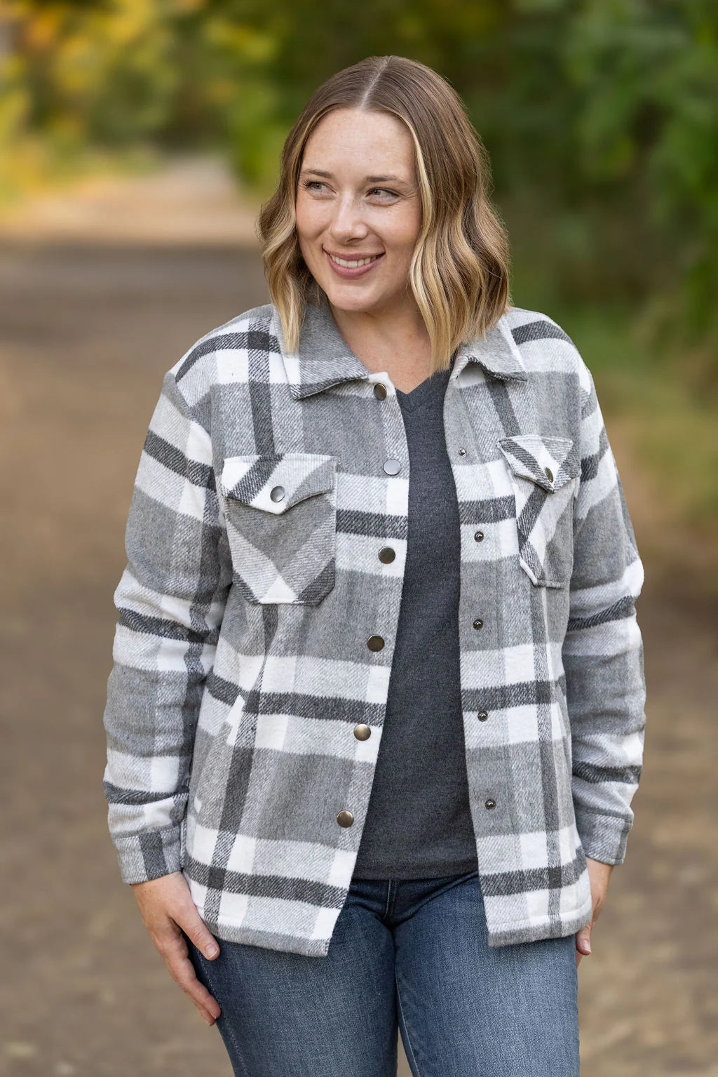 Norah Plaid Shacket - Classic Grey and White