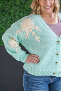 Mint and Tan Floral Cardigan