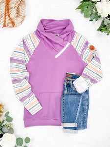 Zoey ZipCowl Sweatshirt - Mauve and Stripes