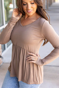 Long Sleeve Sarah Ruffle - Mocha | Women's Top