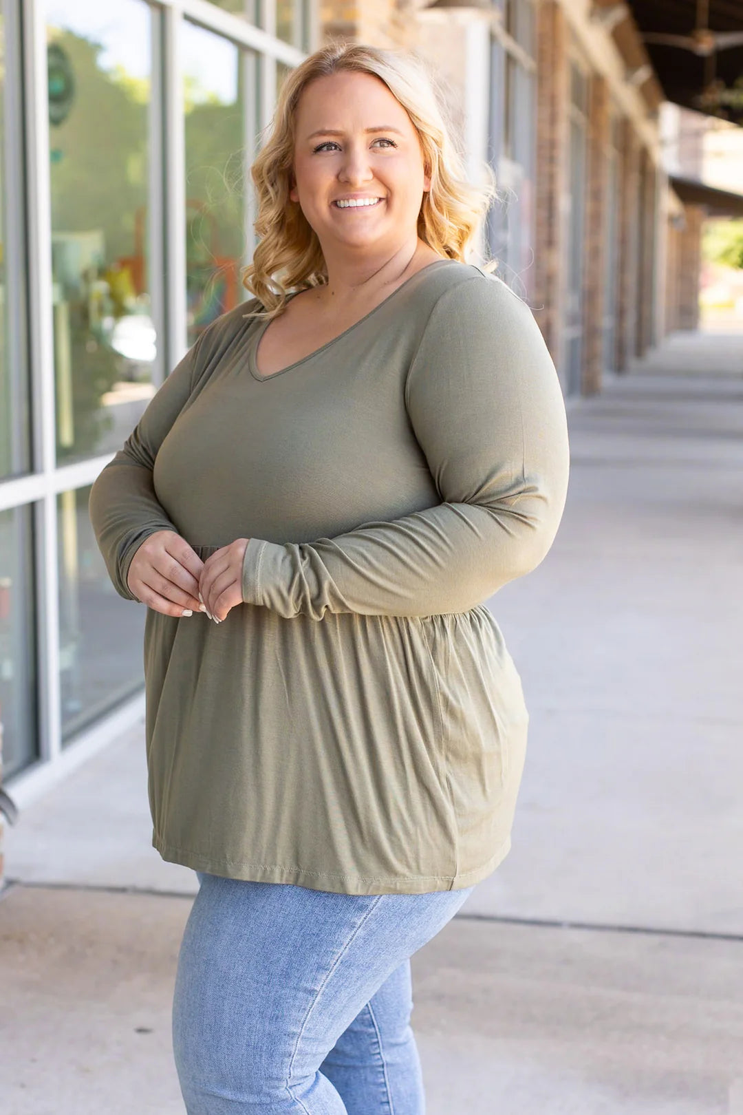 Long Sleeve Sarah Ruffle - Olive | Women's Top