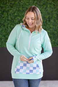 HalfZip Hoodie - Mint with Blue and Mint Checker MM EXCLUSIVE