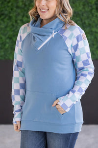 Zoey ZipCowl Sweatshirt - Blue and Mint Checker MM EXCLUSIVE