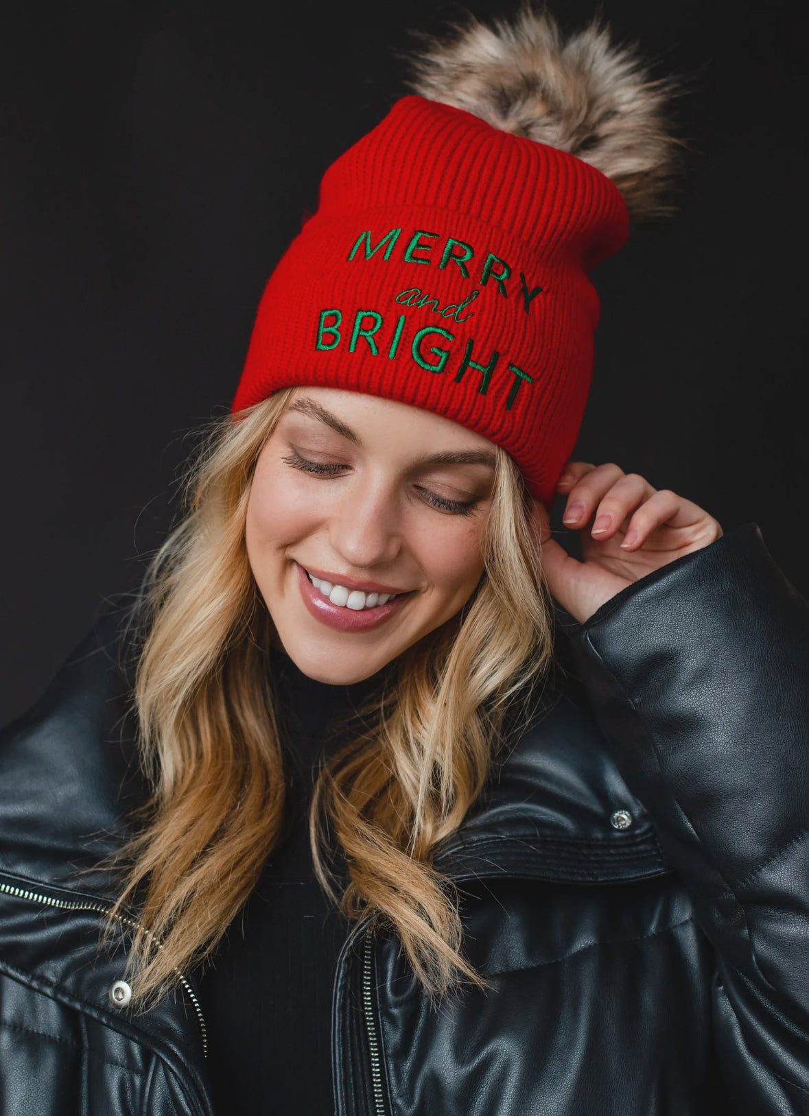 Red Merry & Bright Pom Beanie