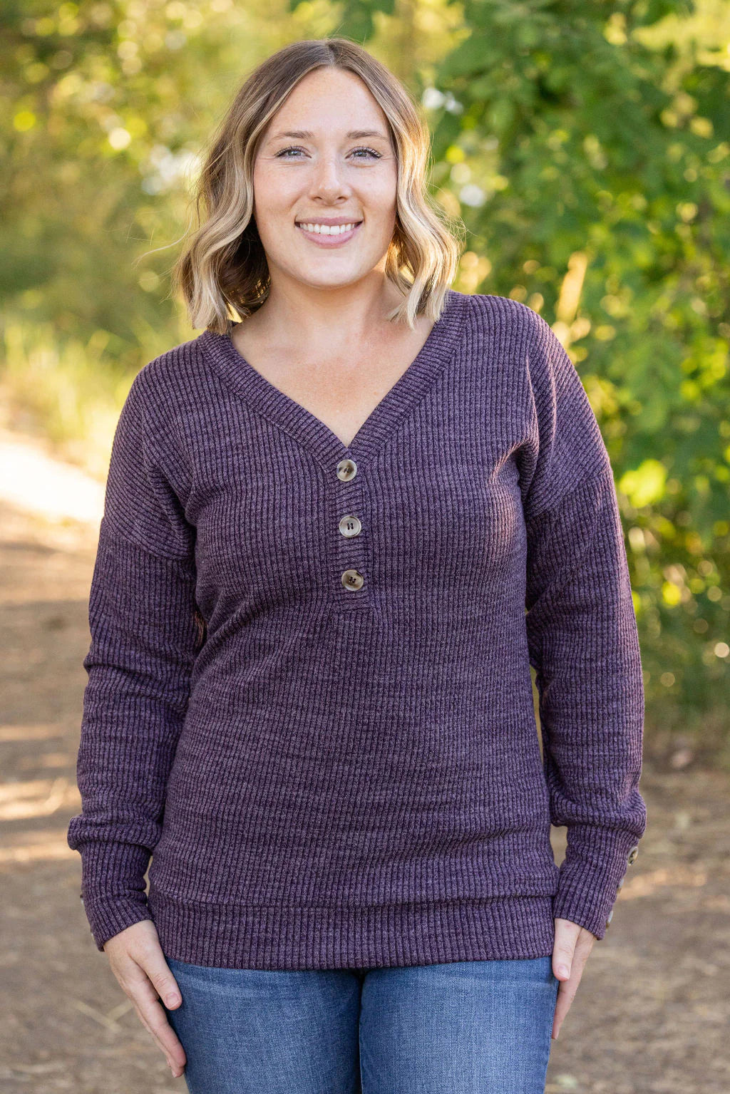 Brittney Button Sweater in Purple