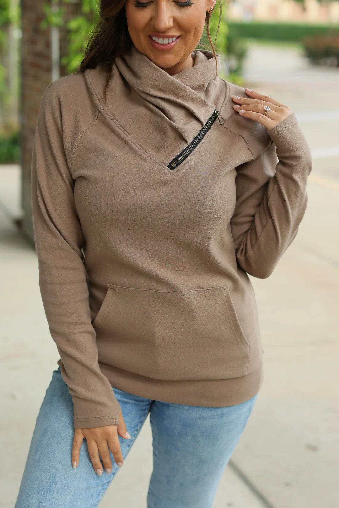 Classic Zoey ZipCowl Sweatshirt - Mocha