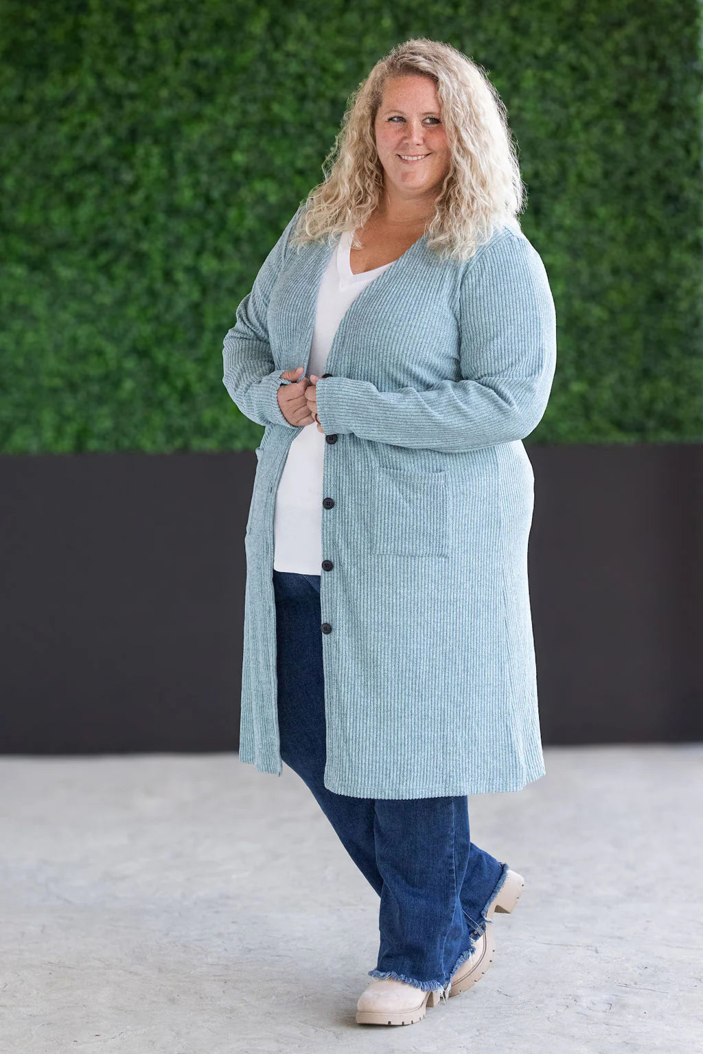 Colbie Ribbed Cardigan - Dusty Blue