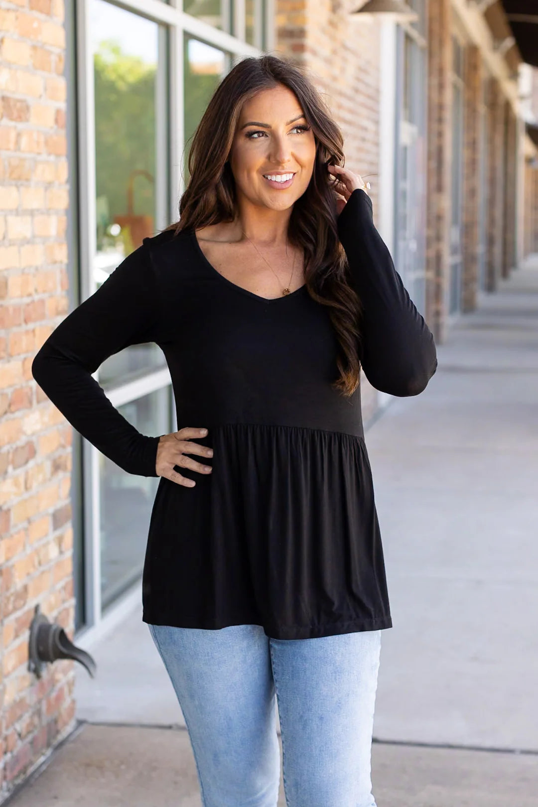 Long Sleeve Sarah Ruffle - Black | Women's Top