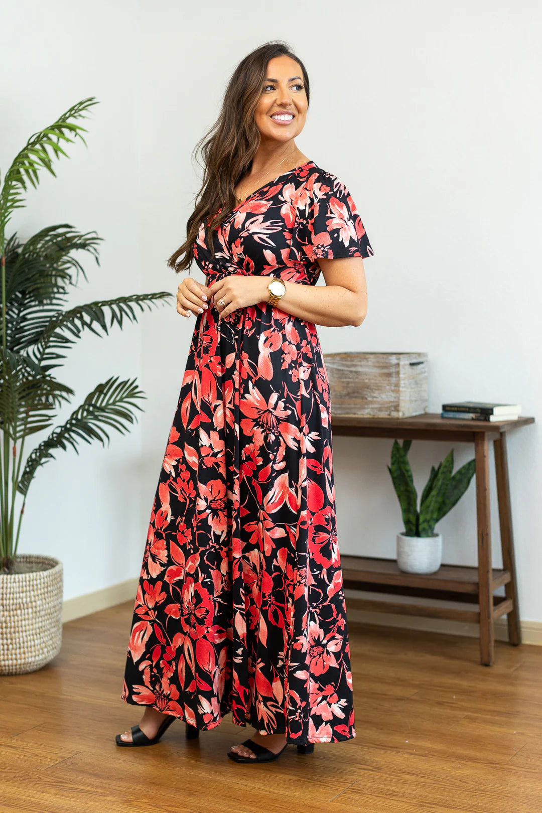 Millie Maxi Dress - Black and Red Tropical - FINAL SALE