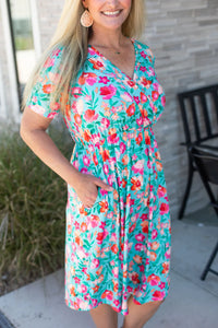 Tinley Dress - Aqua and Pink Floral - FINAL SALE