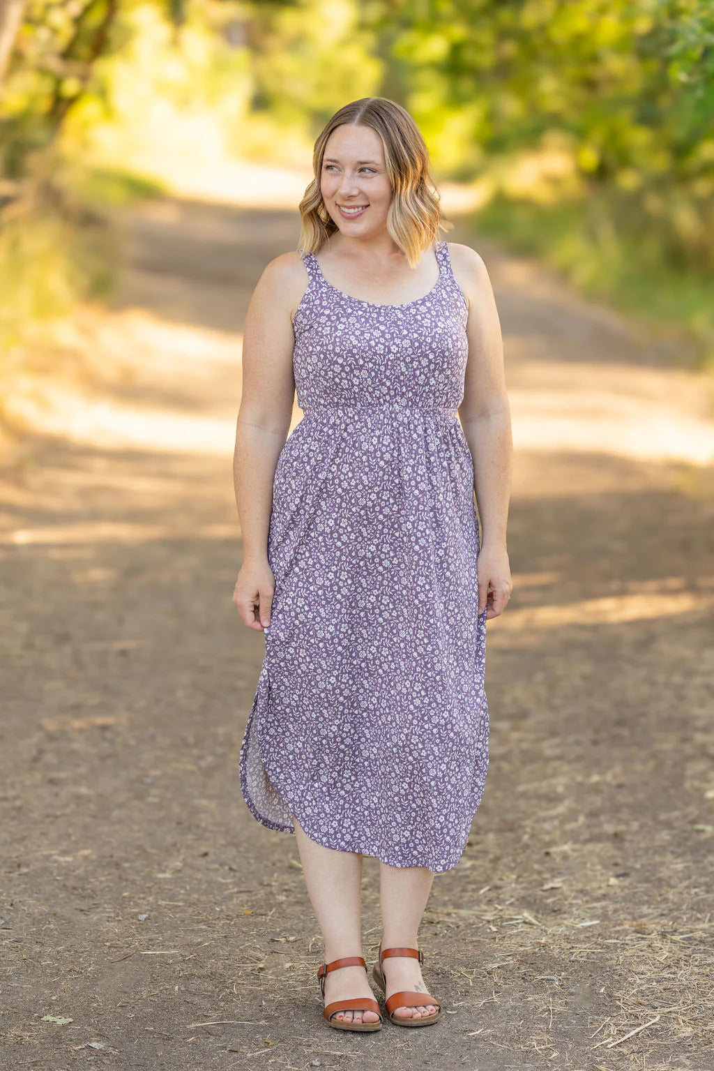 Reagan Ribbed Midi Dress - Lavendar Floral