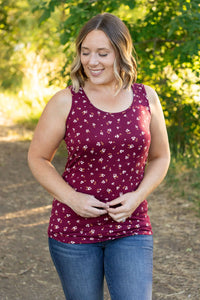 Luxe Crew Tank - Micro Burgundy Floral