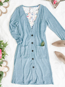 Colbie Ribbed Cardigan - Dusty Blue