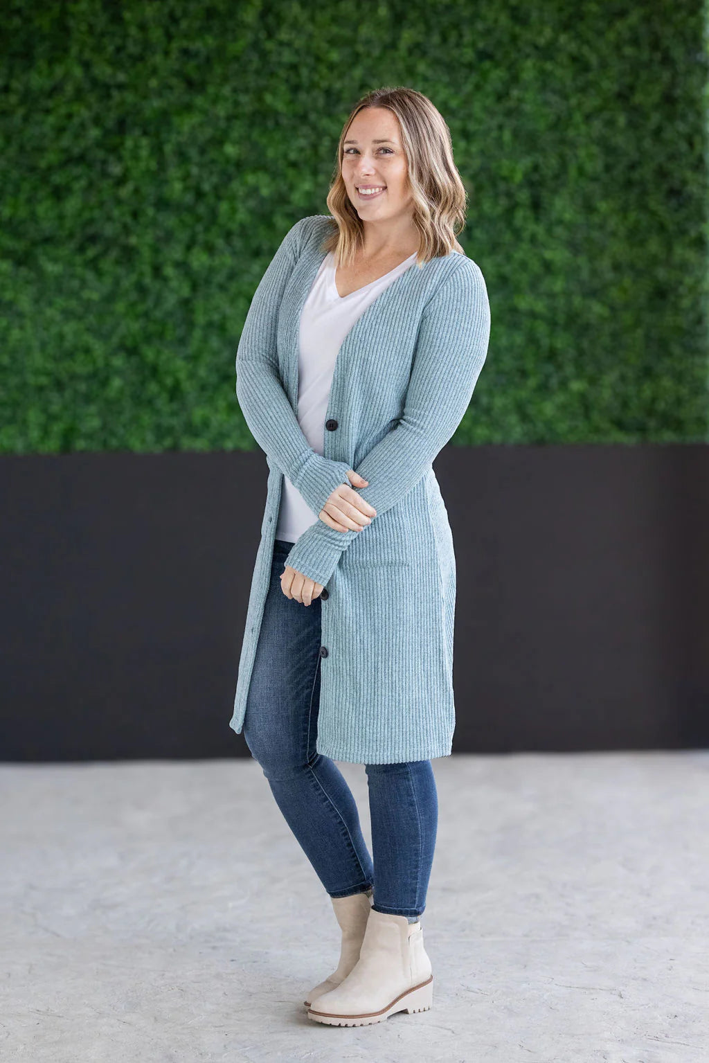 Colbie Ribbed Cardigan - Dusty Blue