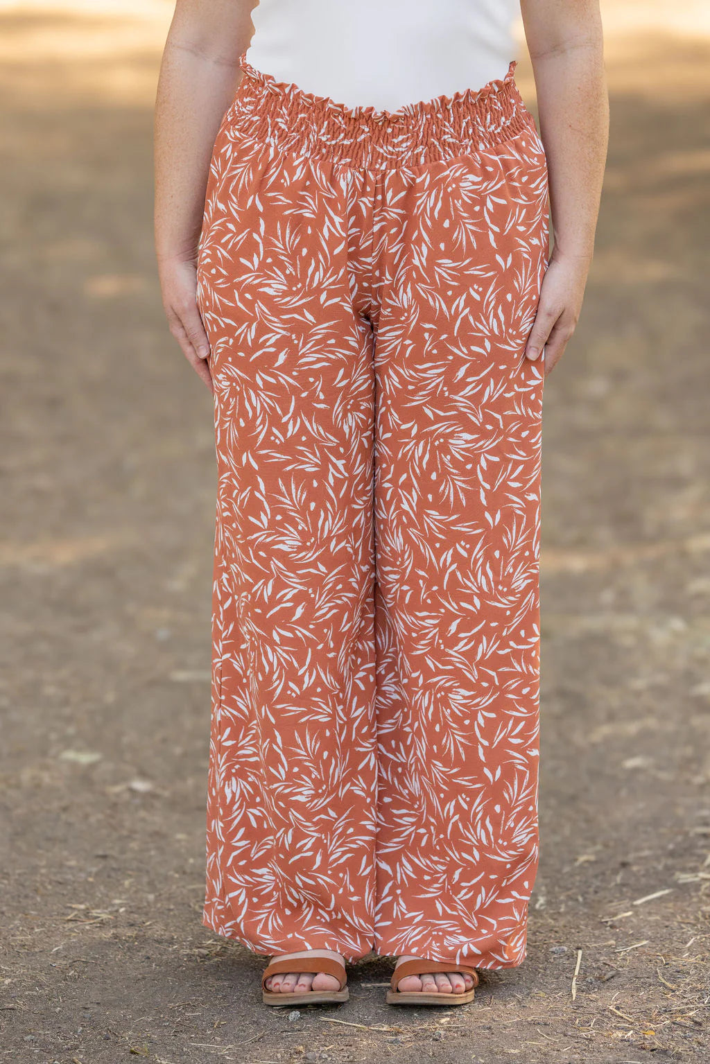 Presley Palazzo Pants - Rust Leaves