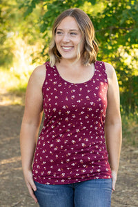 Luxe Crew Tank - Micro Burgundy Floral